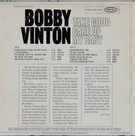 Compilados Oldies Bobbe Vinton Take Good Care Of My Baby