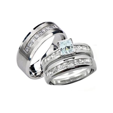 Edwin Earls His Hers 3 Piece Sterling Silver And Stainless Steel Cz