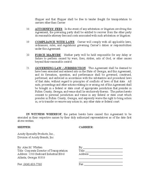 Contract Carrier Transportation Agreement Free Download
