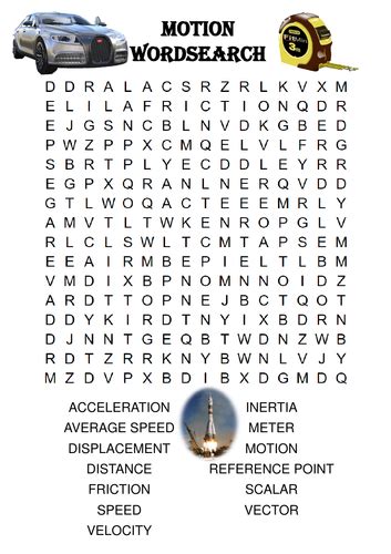 Physics Word Search Motion Includes Solution Teaching Resources