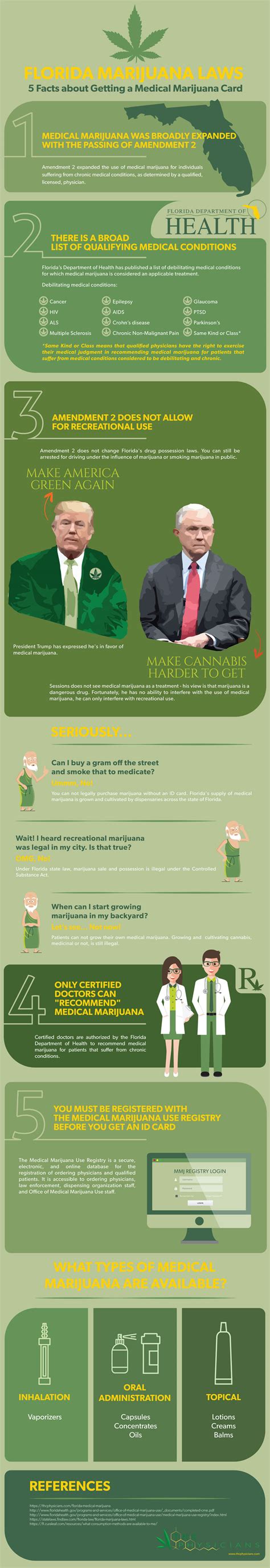 It entitles the owner to a higher grade of weed available in edible or smoke form and must be signed off by a medical doctor. Florida Marijuana Laws: 5 Medical Marijuana Card Facts - InfographicBee.com