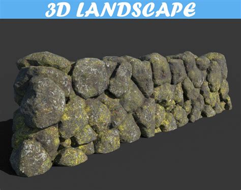 Low Poly Mossy Stone Wall 03 181119 3d Model Cgtrader