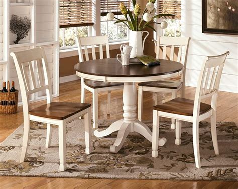 White Farmhouse Dining Table Dark Wood Top 42 Inch Round Tabletop With