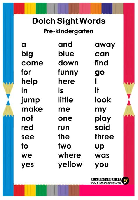 Kinder Dolch Sight Words