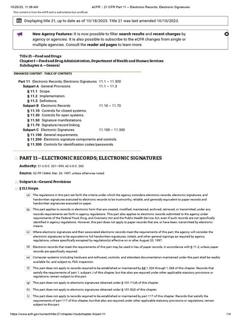 Ecfr 21 Cfr Part 11 Electronic Records Electronic Signatures Pdf