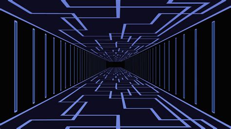 3d Loopable Animation Of Futuristic Hall Blue Lines Moving Into
