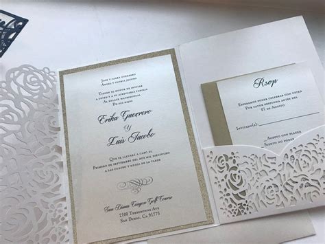 Laser Cut Wedding Invitations Ivory Laser Cut Pocket Wedding Etsy