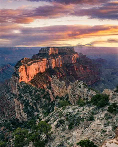 Wotans Throne Glows In Sunset Colors At The North Rim Of Grand Canyon