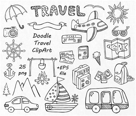 Big Set Of Doodle Summer Cliparts Hand Drawn Vacation Clipart Digital