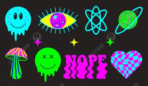 Psychedelic Trippy Sticker Pack Rave Yellow 2000s Png And Vector