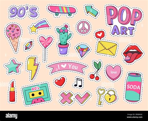 Fashion Pop Art Patch Stickers Girls Cartoon Cute Badges Doodle