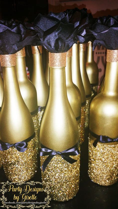 Diy Black And Gold Centerpieces Spray Painted Wine Bottles Mod Podge