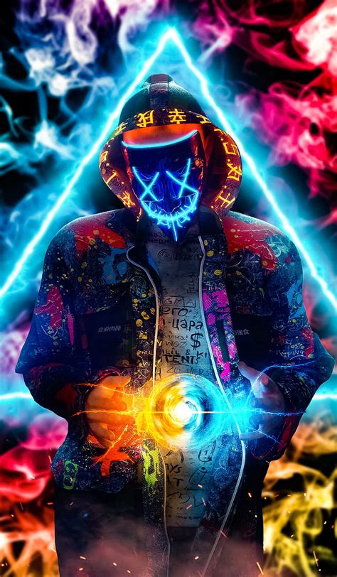 2k Free Download Neon Mask Man Blue Light Night Red Smoke Hd