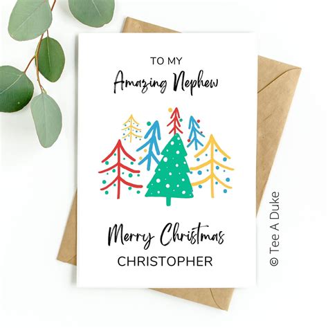 Christmas Card For Nephew Colourful Trees Nephew Christmas Card