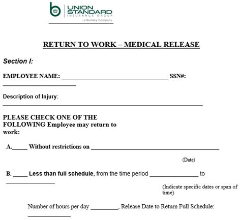 23 Free Return To Work Form Templates Ms Word Best Collections