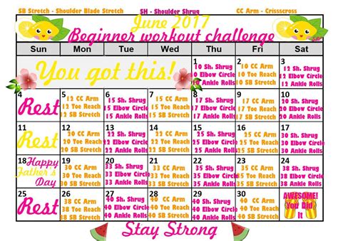 June Fitness Calendars And Exercise Challenges