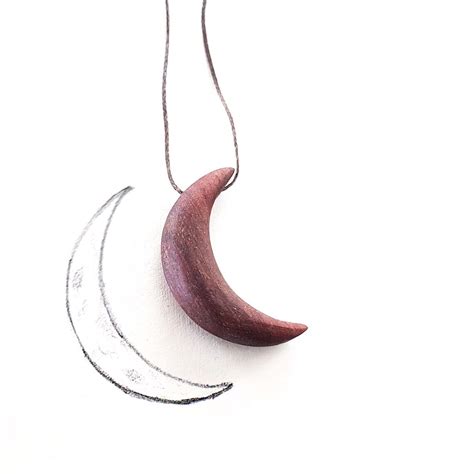 Wood Crescent Moon Necklace Wooden Pendant Nature Jewelry Etsy