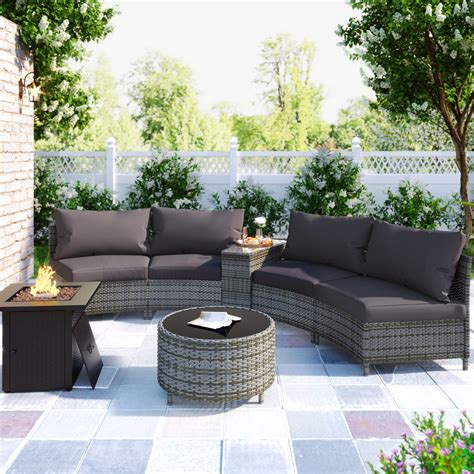 Buy Rattan Garden Furniture Sets 6 Piece Outdoor Half Moon Garden