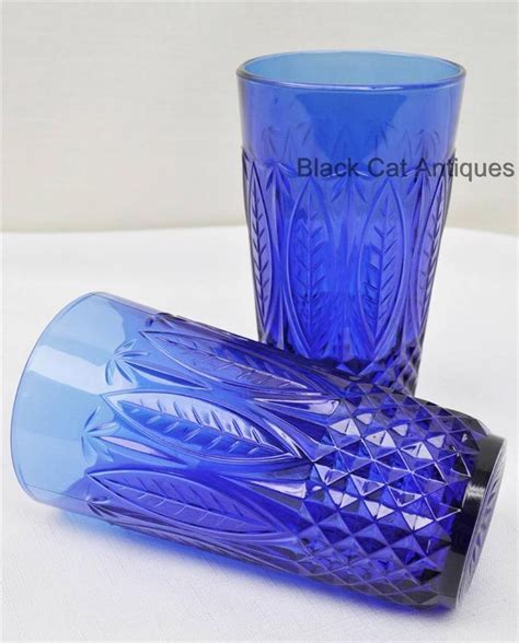 Avon Royal Sapphire 2 Tall Cobalt Blue Tumblers Drink Glasses France Excellent Cobalt Glass