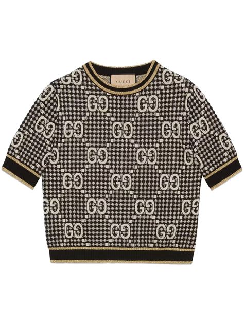 Gucci Gg Monogram Jacquard Short Sleeve Top Farfetch