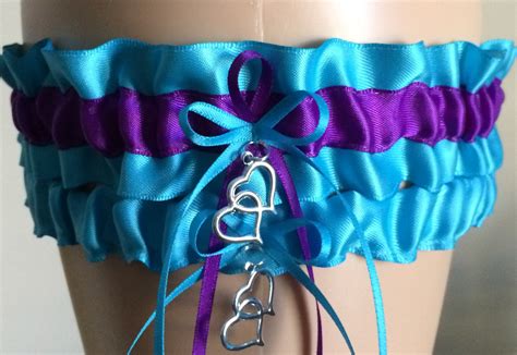 Turquoise And Purple Wedding Garter Set Bridal By