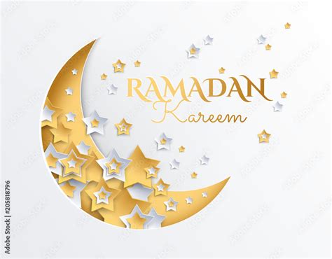 Ramadan Kareem Golden Crescent Moon And Stars Background Ramadan Eid