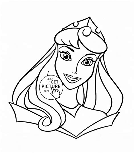 Princess Aurora Face Coloring Page For Kids, Disney Princess
