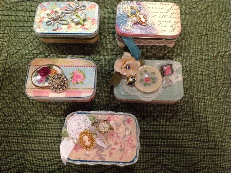Small Altoid Tins Embellished With Paper And Vintage Jewelry