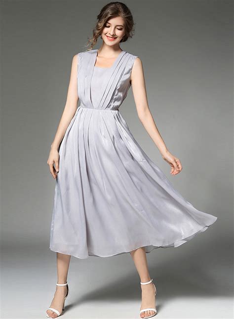 Women's Solid Evening Pleated Chiffon Dress - STYLESIMO.com