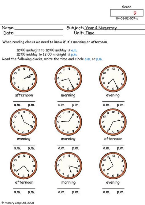 Numeracy Time Am Or Pm Worksheet Uk