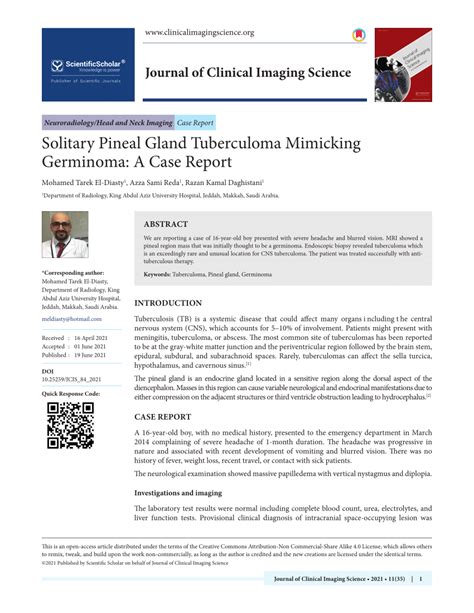 Pdf Solitary Pineal Gland Tuberculoma Mimicking Germinoma A Case Report