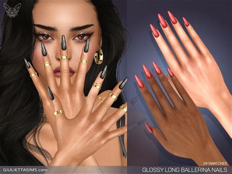 sims 4 — glossy long ballerina nails by feyona — glossy long ballerina nails come with 24