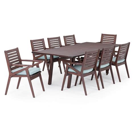 Rst Brands Vaughn Wood Outdoor 9 Piece Dining Set With Bliss Blue