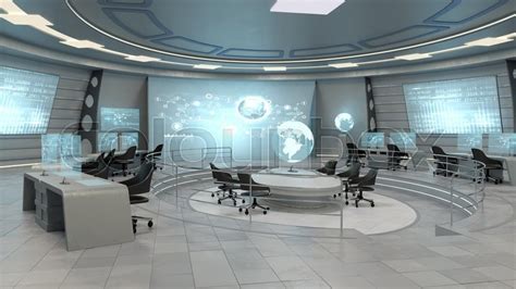 Futuristic Interior View Of Office With Holographic Screen