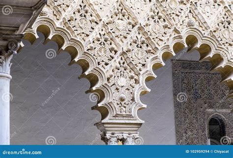 Architecture Details With Moorish Influence In Seville Spain 7 Stock