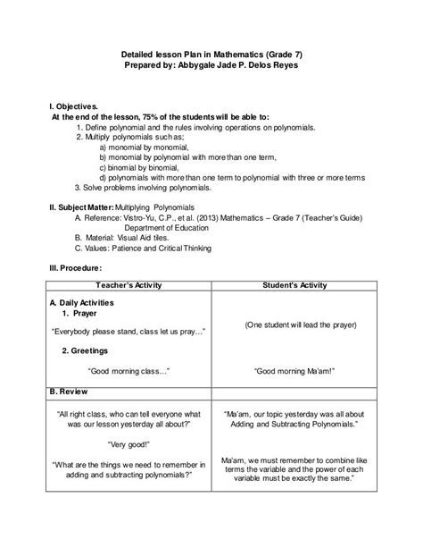 Detailed Lesson Plan In Elementary Mathematics Plans Learning Dlp 20