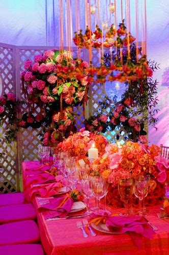 Pink And Orange Setting With Flowers In 2020 Wedding