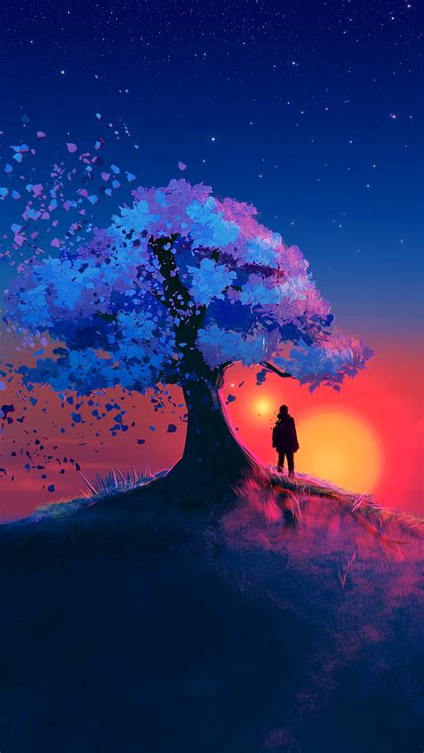 324786 Sunset Scenery Landscape Tree Digital Art Illustration 4k