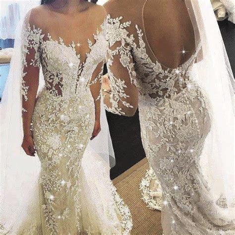 Champagne Mermaid Wedding Dresses For Bride 2020 Lace Appliqué Long Sl Inspirationalbridal