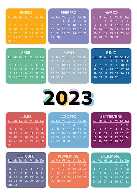 Calendario De Bolsillo En El Año 2023 Color Español Vertical Vector