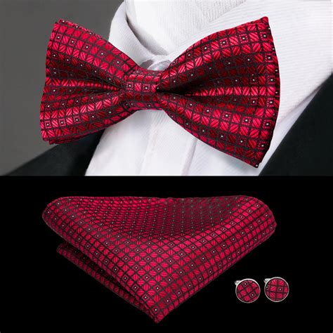 Buy Hi Tie Fashion Red Silk Bowties For Men Luxury