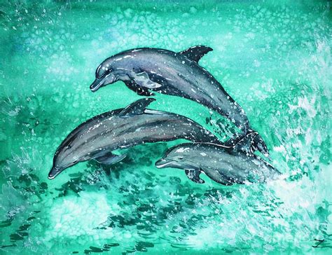 Dolphins Painting By Zaira Dzhaubaeva Fine Art America