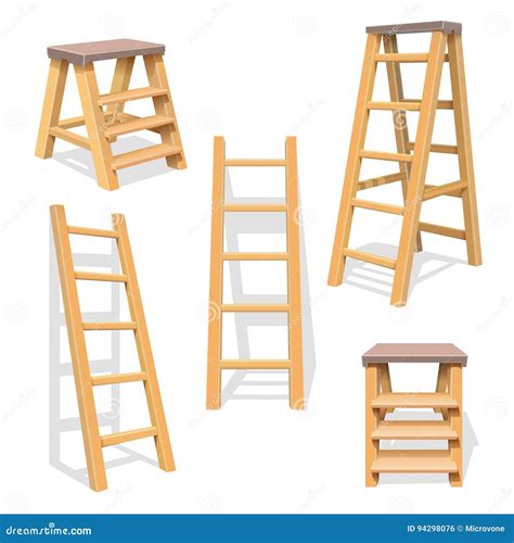 Wood Household Steps Wooden Ladder Vector Set Stock Vector