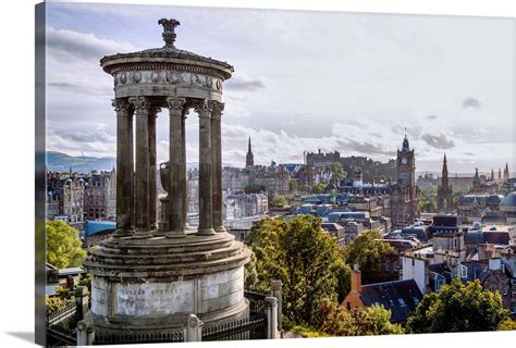 Dugald Stewart Monument Overlooking Edinburgh Before Sunset Scotland