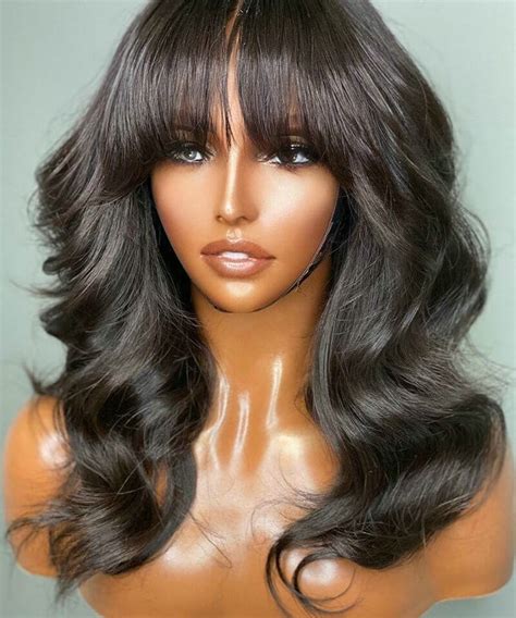 Brazilian Body Wave Human Hair X Lace Front Wigs With Bangs For Black Women Girls