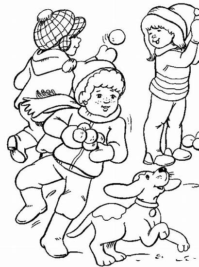 Coloring Snow Winter Playing Pages Snowball Fight