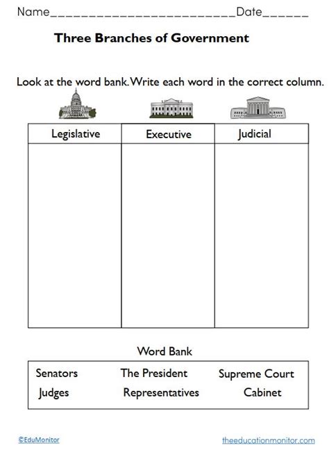 Download and print the worksheets to do puzzles, quizzes and lots of other fun activities in english. Branches of Government Worksheets for Kids - EduMonitor
