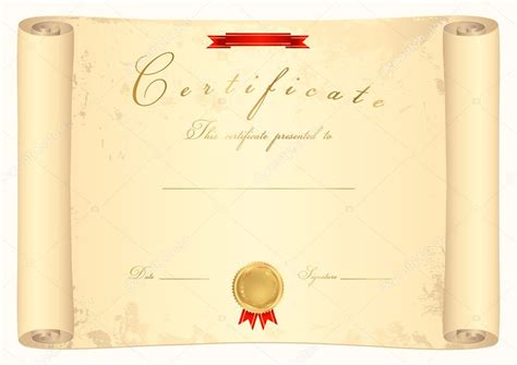 Scroll Certificate Diploma Of Completion Template Parchment Paper