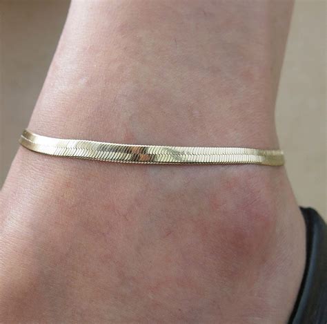Gold Anklet Herringbone Anklet Gold Chain Anklet By Sohocraft