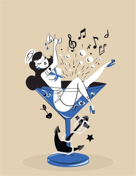 Pin Up Sailor Girl In A Martini Glass Vintage Illustration Martini